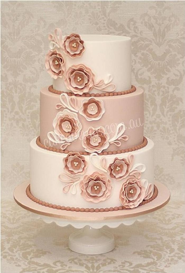 Fabric Flower Inspired Wedding Cake