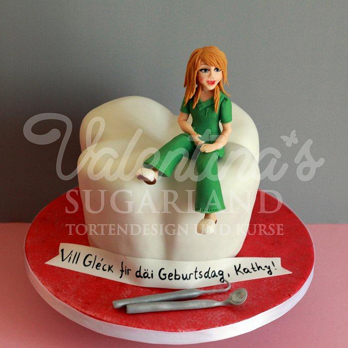 Tooth Cake with cute dentist figurine 