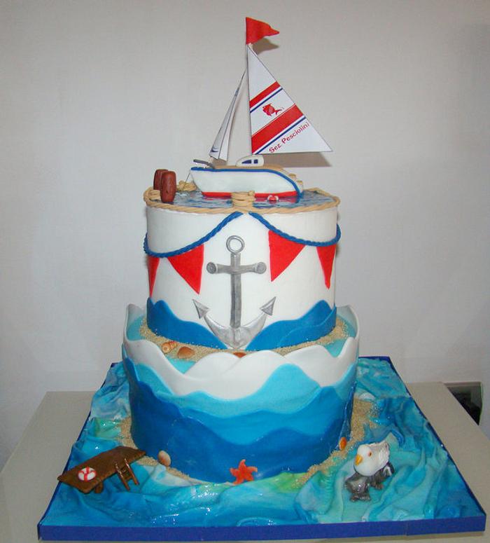Boat cake, sea and beach 