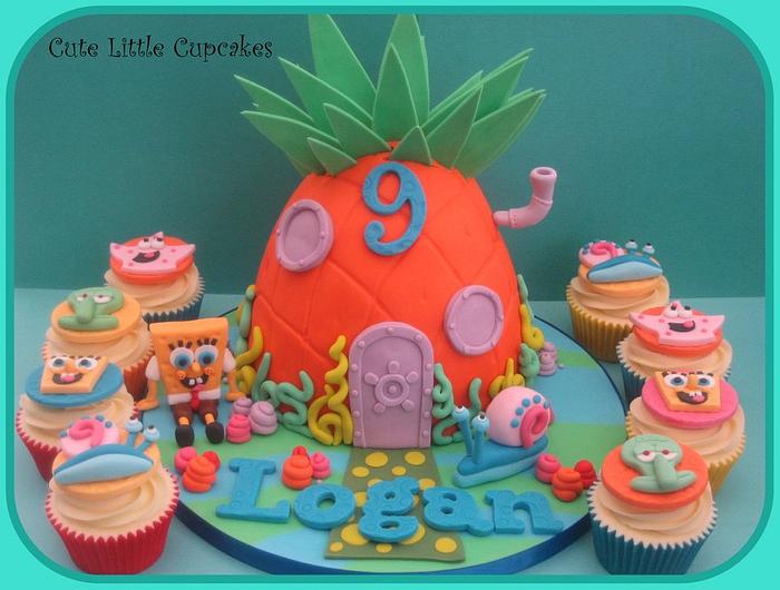 Spongebob Pineapple House Cake & matching Cupcakes