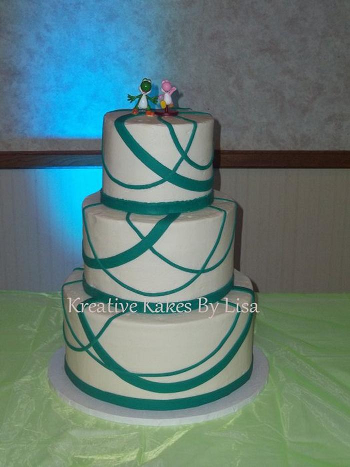 modern ribbon wedding cake