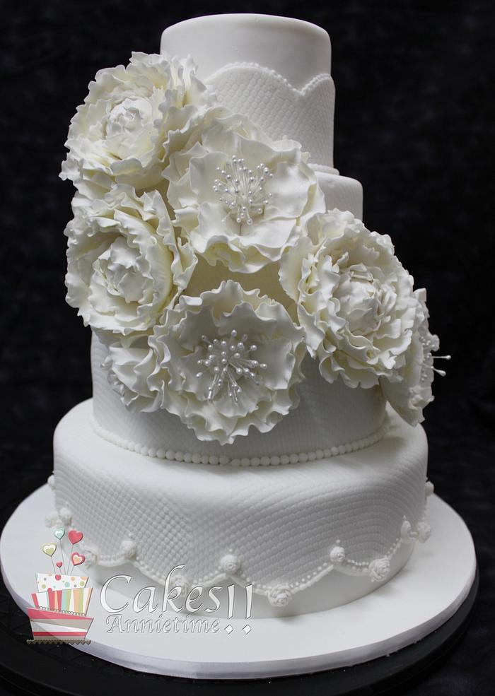 Peony Rose & Lace Wedding Cake