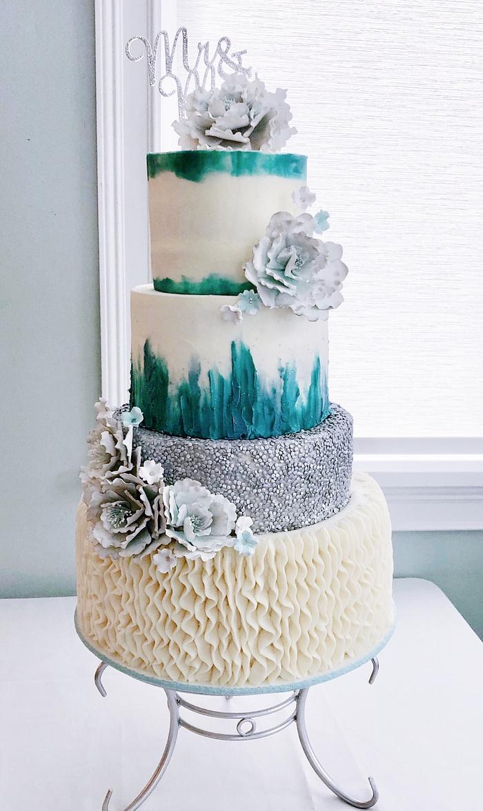 Teal buttercream wedding cake