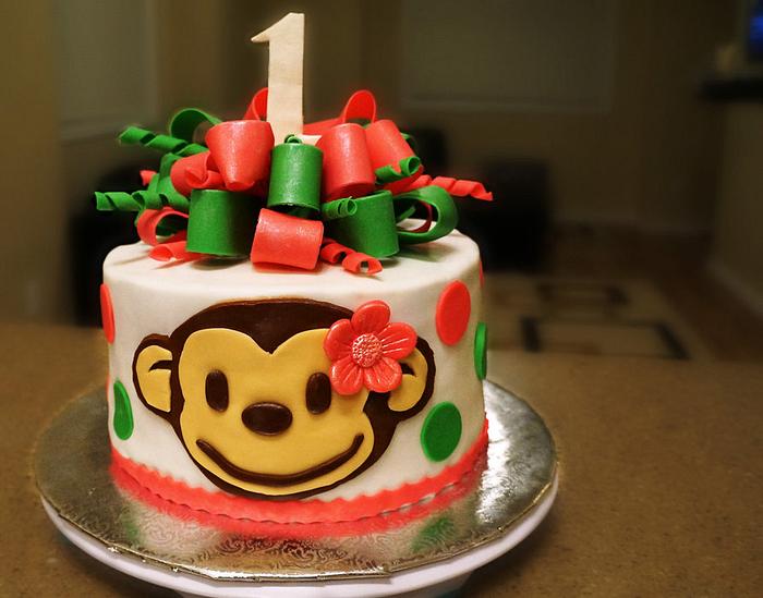 Mod monkey 1st birthday cake