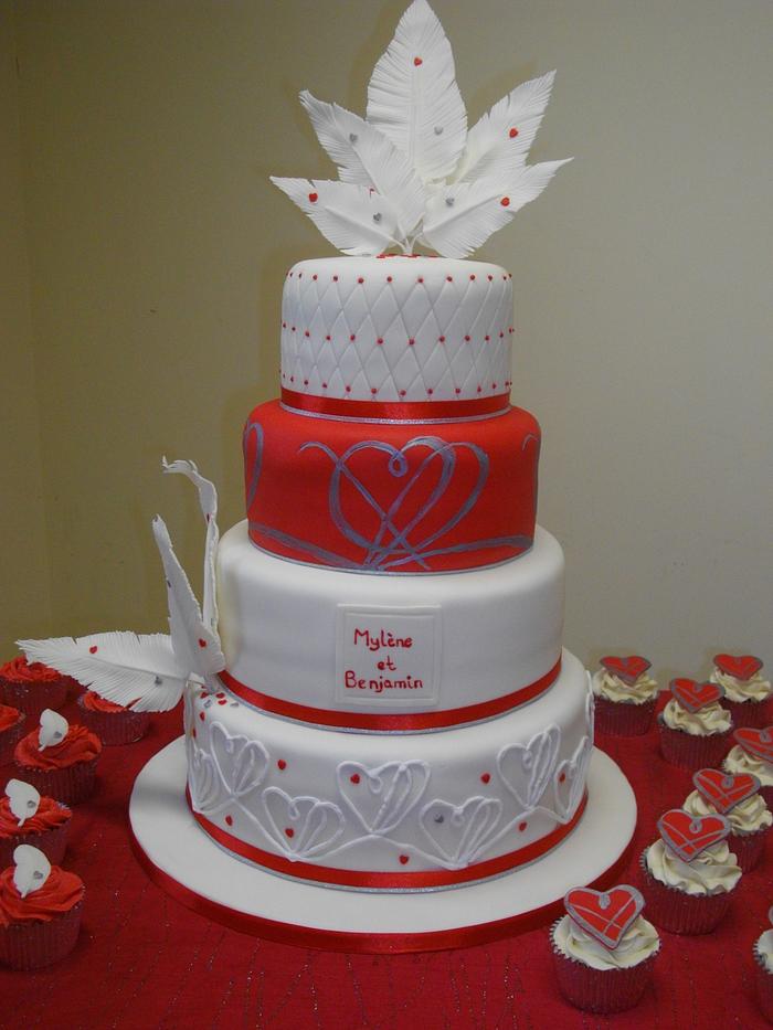Red & white feather cake