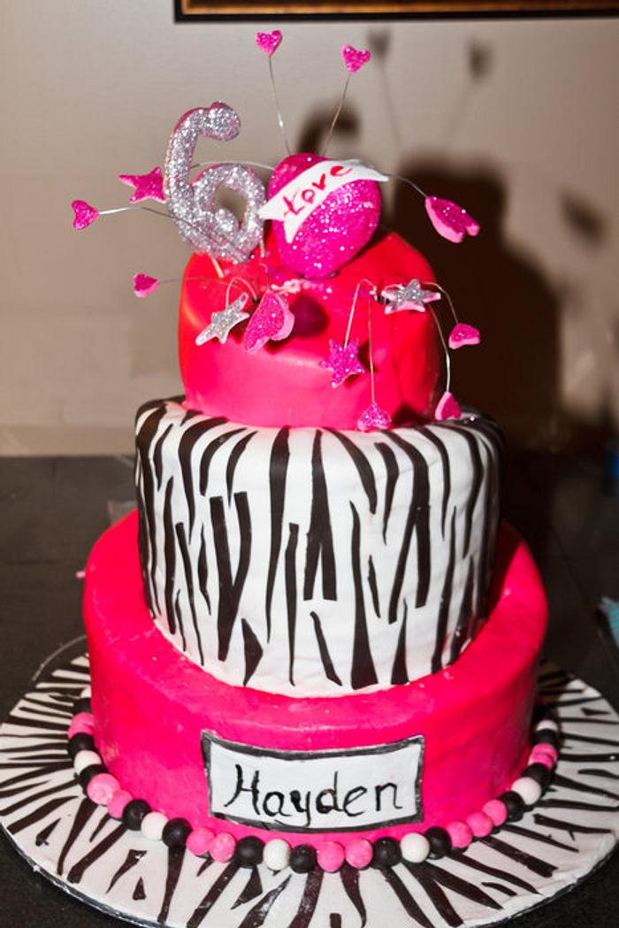 Hot Pink and Zebra Stripe Topsy Turvy Birthday Cake