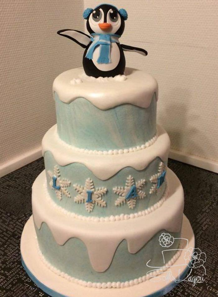 Penguin christening cake