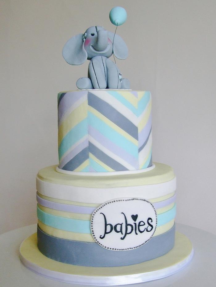 Elephant chevron baby shower cake