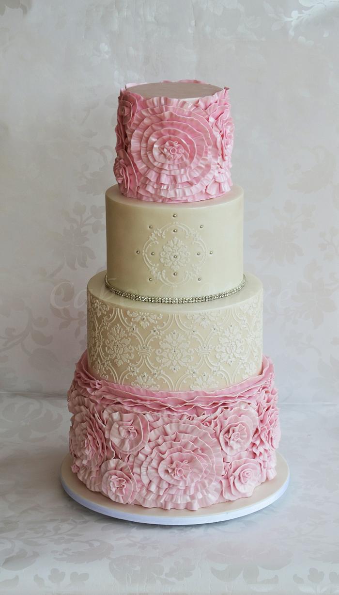 Pink Ruffles Wedding Cake