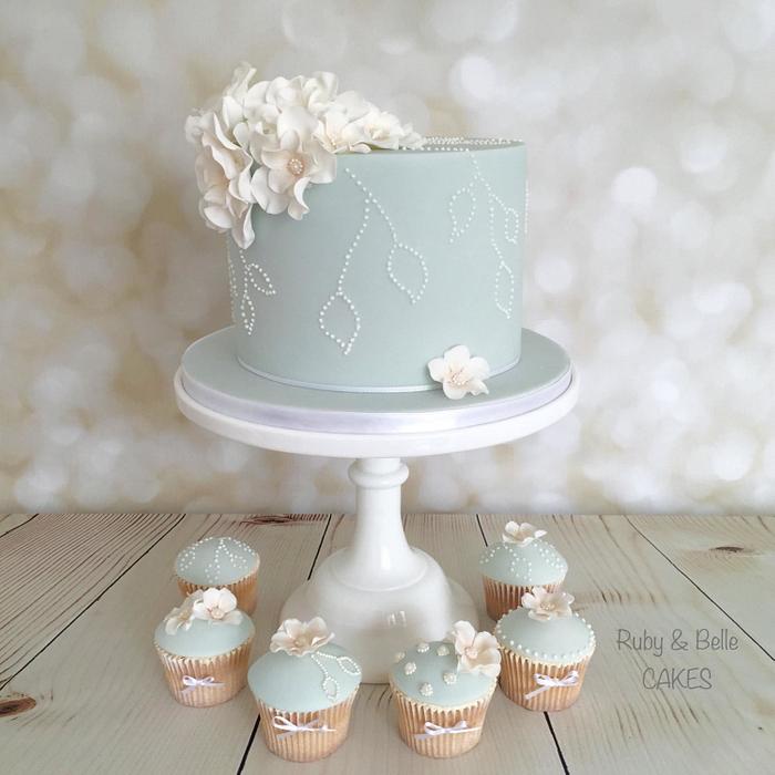 Yellow, Blue and White Cupcake Reception Table
