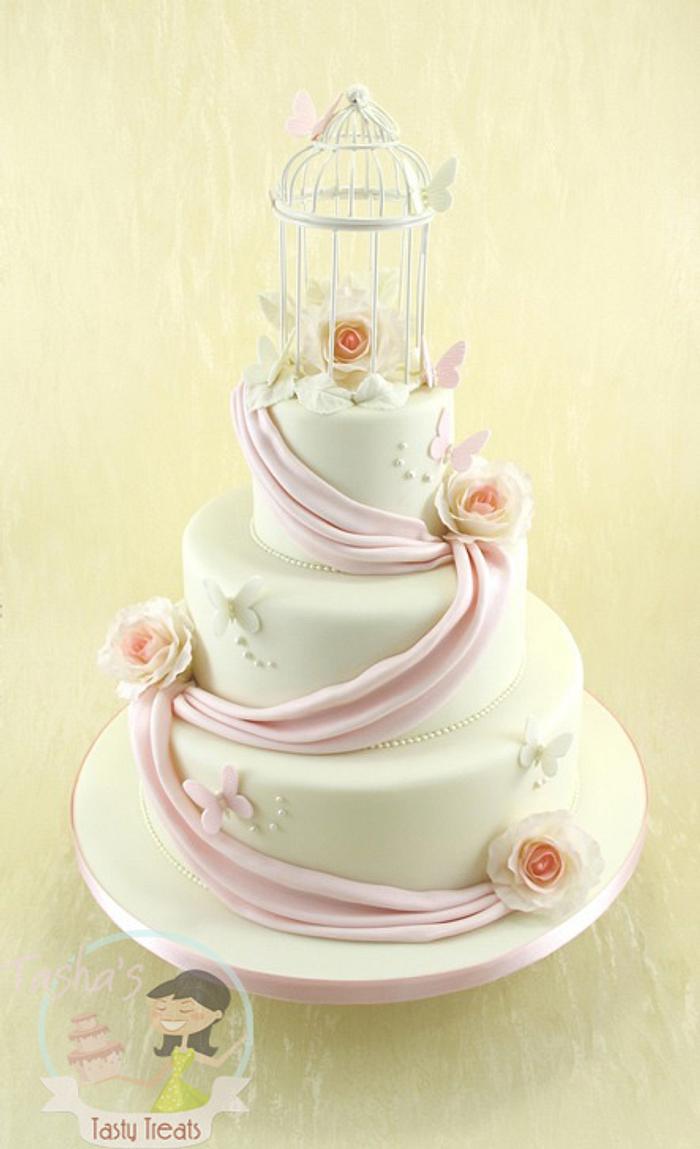 Vintage Birdcage Wedding Cake with Sugar Roses and Swags