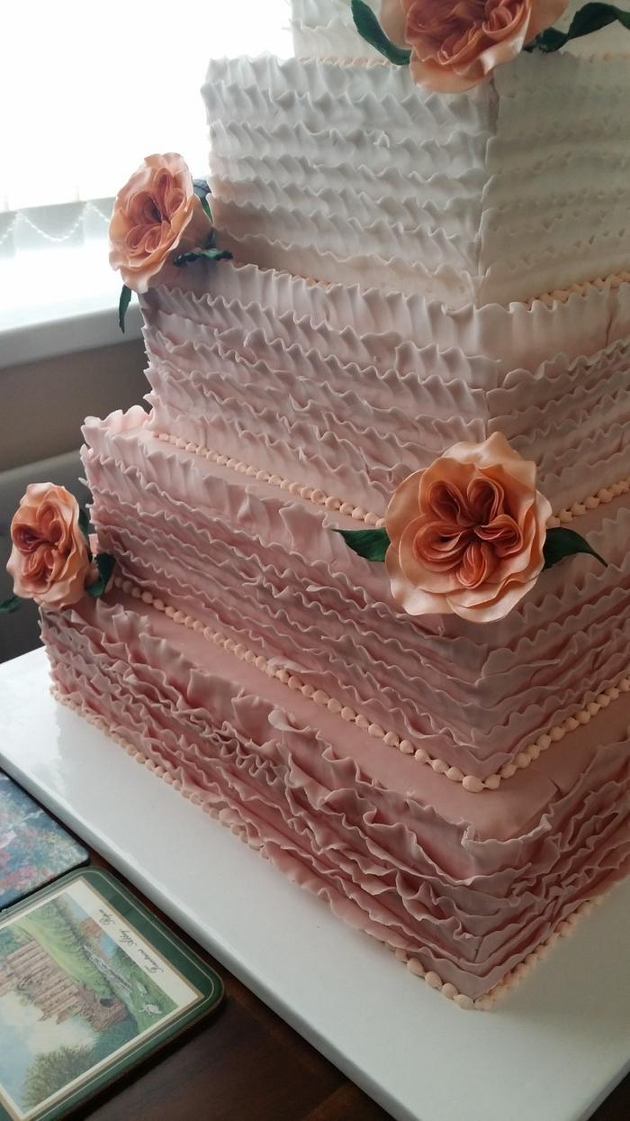 Ombre ruffled wedding cake