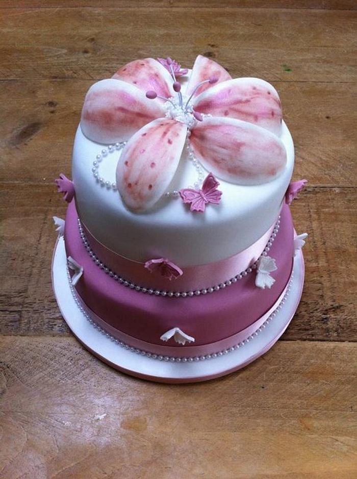 Pink Lily Christening Cake