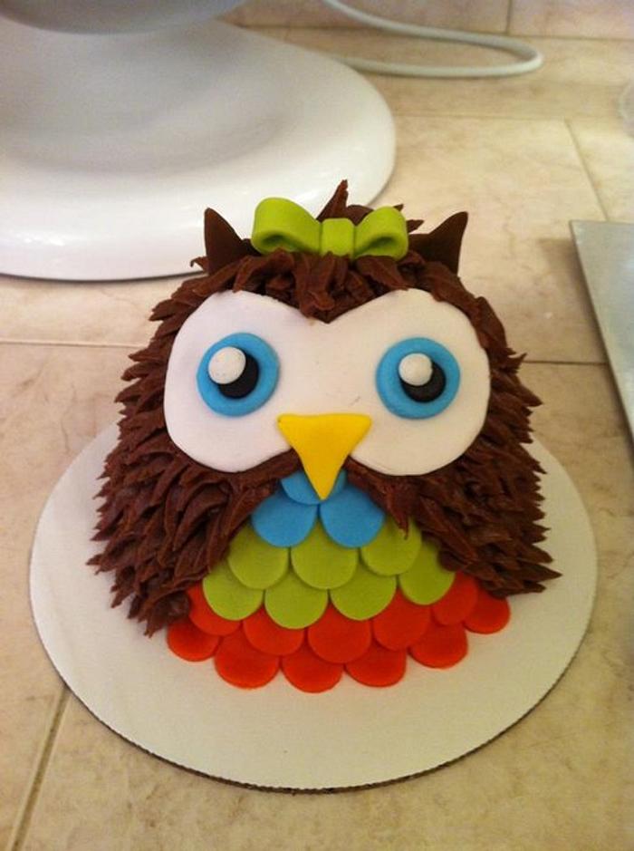 1st birthday owl smash cake