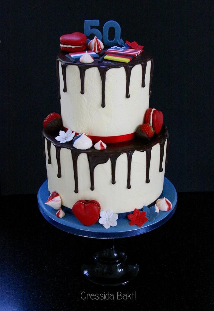 Drip cake in red, white and blue