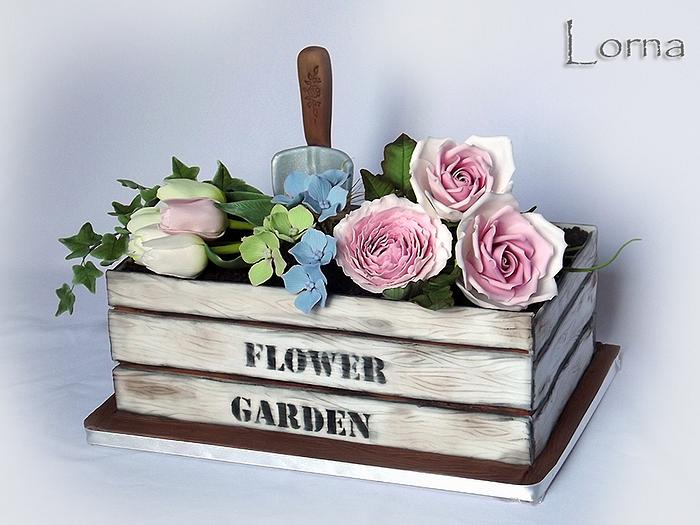 Wooden Box with Flowers