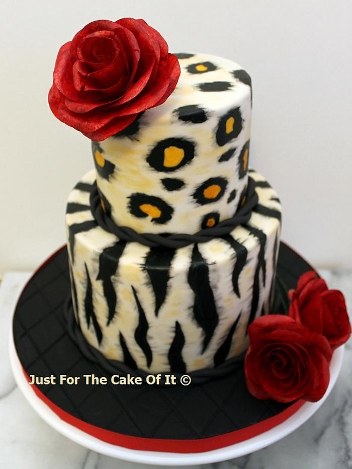 Leopard and Zebra print Birthday cake