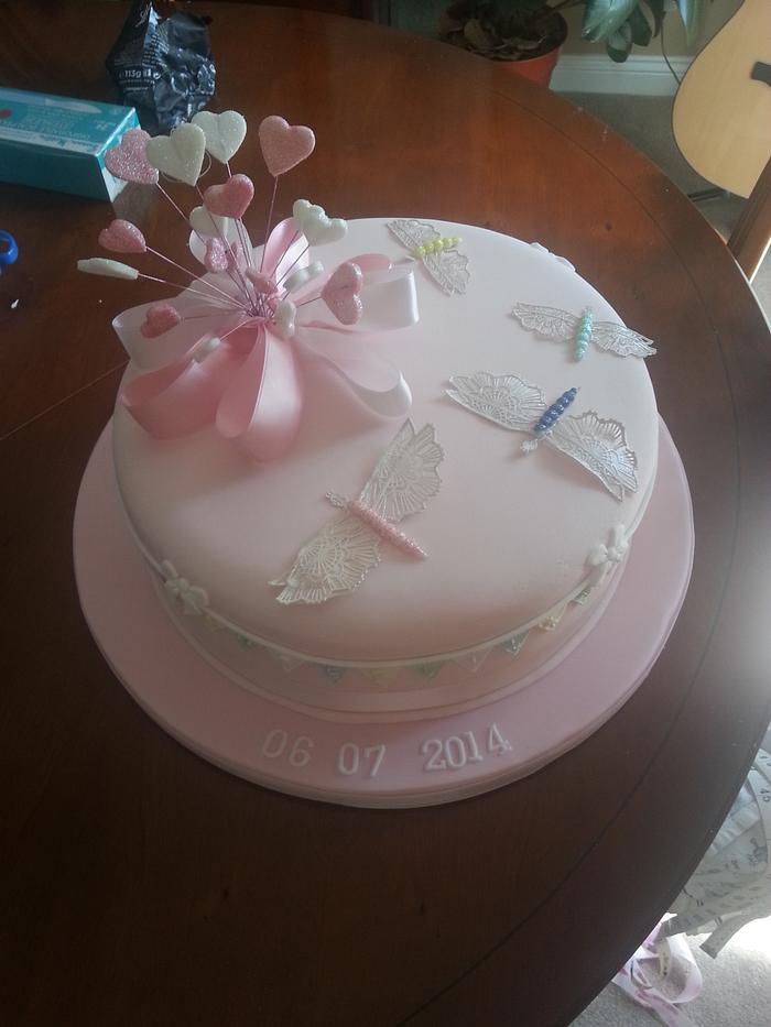 Dragonfly christening cake