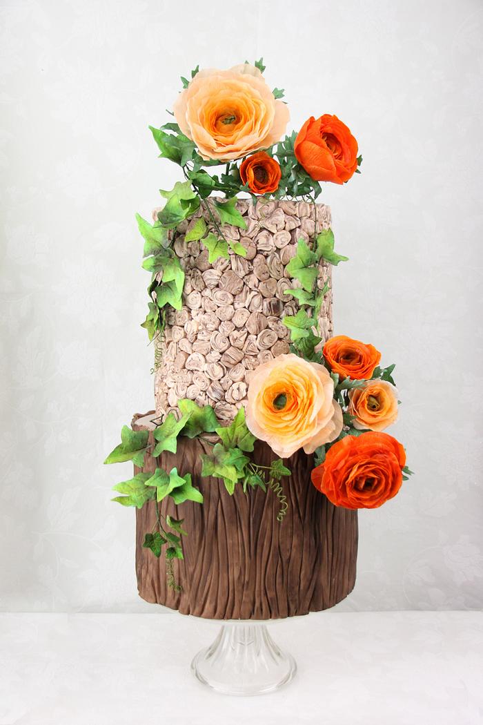 Rustic Rununculus Wedding Cake