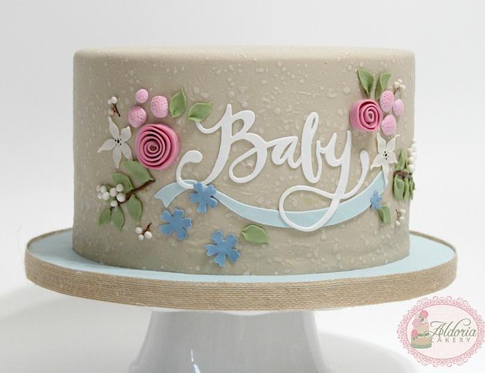 Rustic Ribbons and Flora Baby Shower Cake