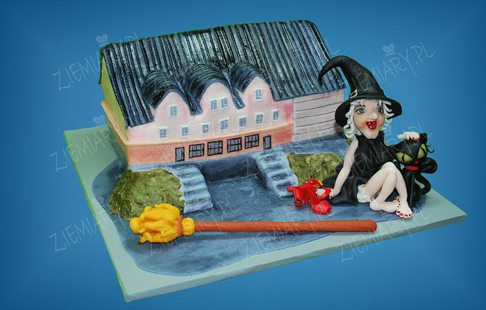 building and witch cake