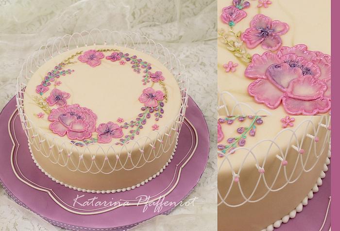 Royal icing cake in violet tones