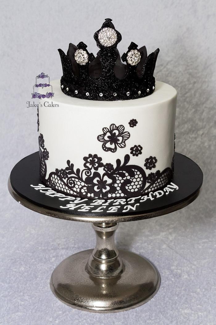 Black and White Bling Crown Cake