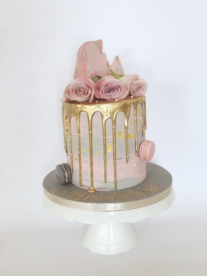 Pink and grey drip cake 