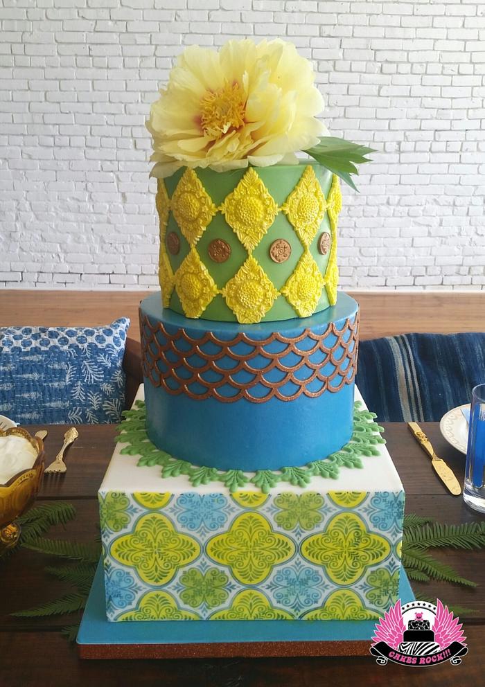 Cuban Tile Themed Styled Shoot Cake