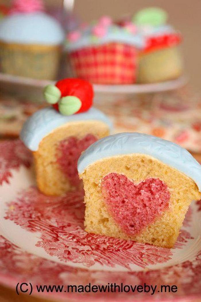 Hearts baked into cupcakes