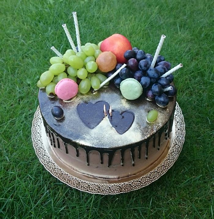 Chocolate wedding cake with fresh fruits