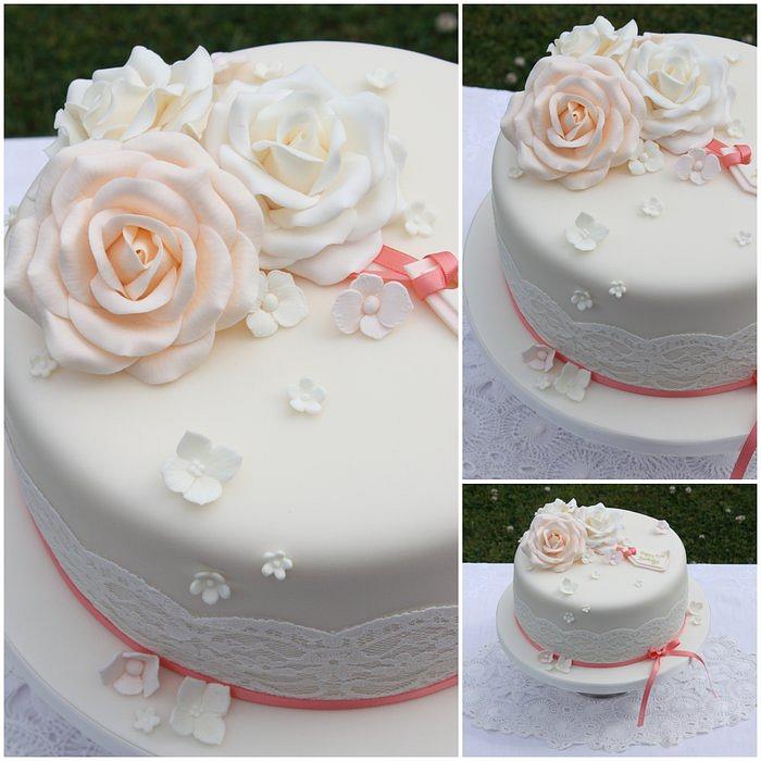 Vintage roses and lace birthday cake