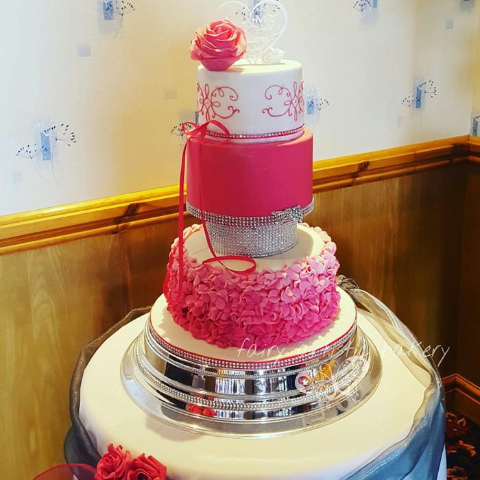 Pink and white wedding cake 