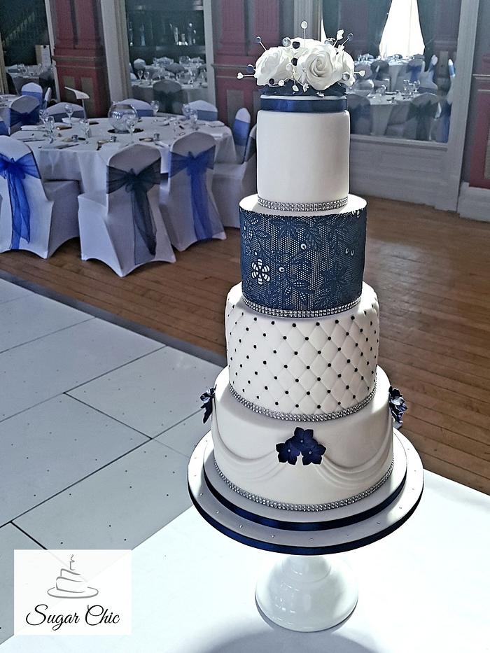 Navy & White Wedding Cake