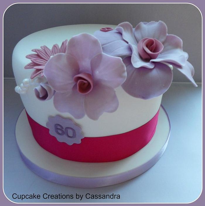 Fantasy Flower 60th birthday cake