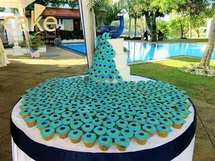 Peacock cupcake tower