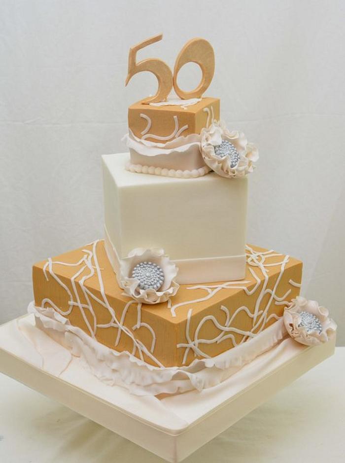 50th Birthday Cake in Gold and White