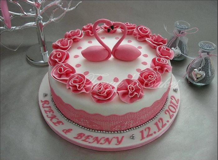 Wedding Cake with Flamingos