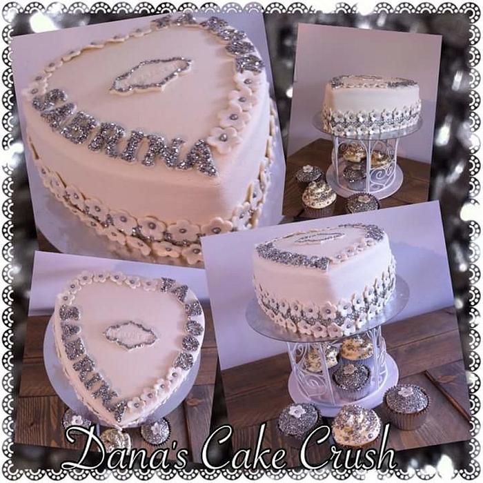 Wedding anniversary cake white silver bling