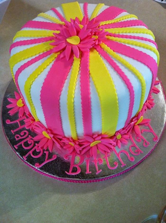 Pink and Yellow Birthday Cake