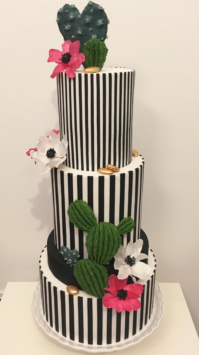 Striped wedding cake