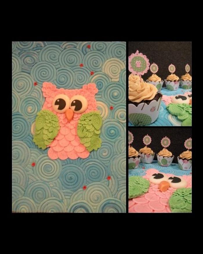 Owls... cupcakes and cake board