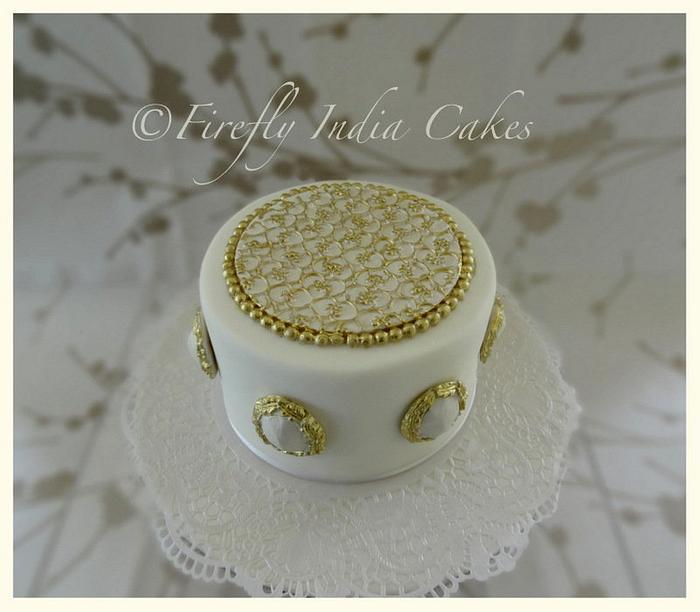 White & Gold Filigree Cake