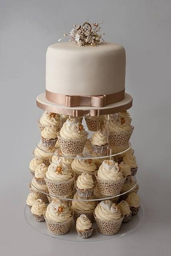 Ivory mist wedding cupcake tower 