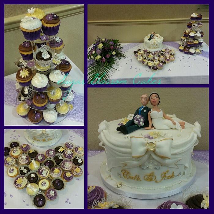 Wedding cake with matching cupcakes
