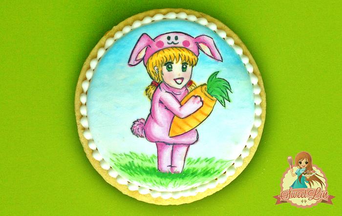 Handpainted Easter Girl With The Bunny Costume
