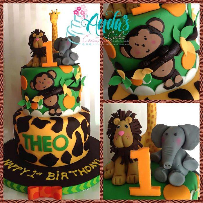 Jungle Safari 1st Birthday Cake