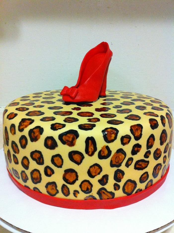 High heeled leopard print cake