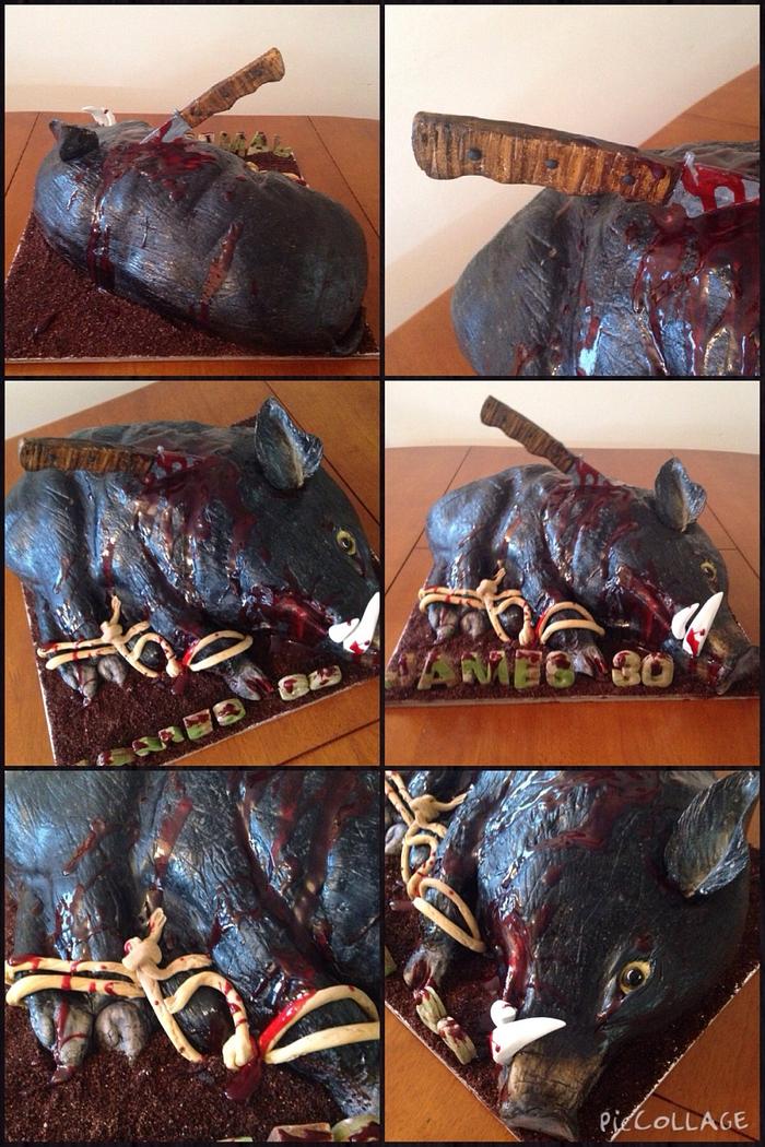 A " wild feral pig " hunting cake 