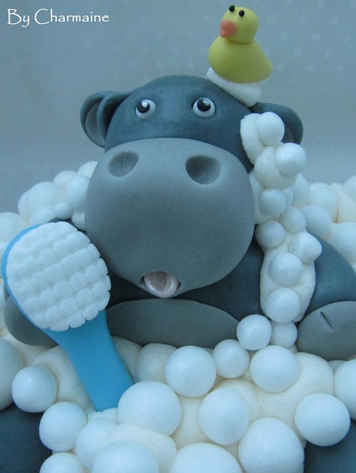 Giant Hippo in a Bath Cupcake